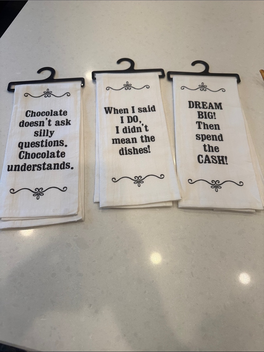 Set of 3 Whimsical Quote Kitchen Towels - White with Black Text